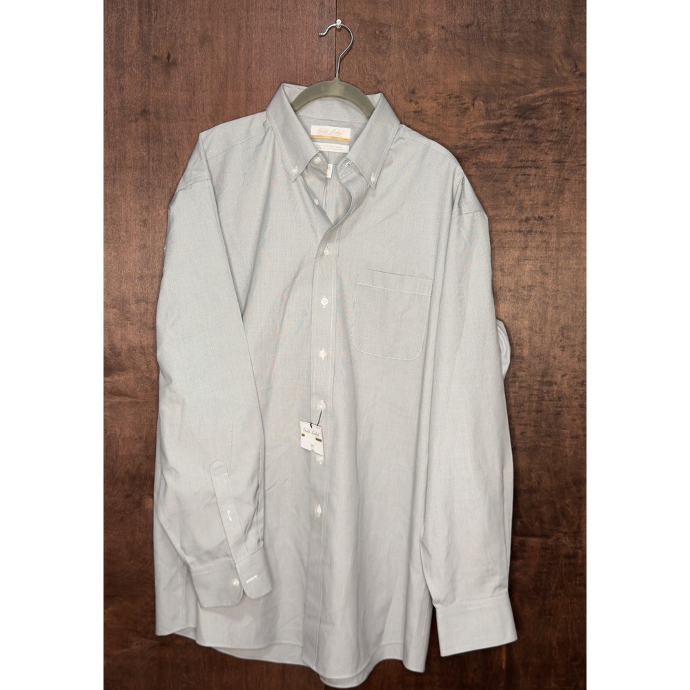 Roundtree & Yorke Gold Label Mens Non Iron Dress Shirt Blue Check 17.5 34/35